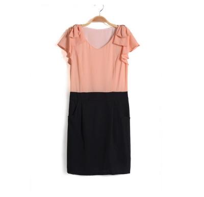 China Two Color Summer Womens Career Dresses , Chiffon Formal Short Sleeve Ladies Clothes for sale