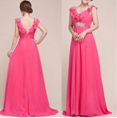 China Cap Sleeve Tiered Layered V Neckline Deep V Back Empire Waist Long Formal Evening Gown for sale