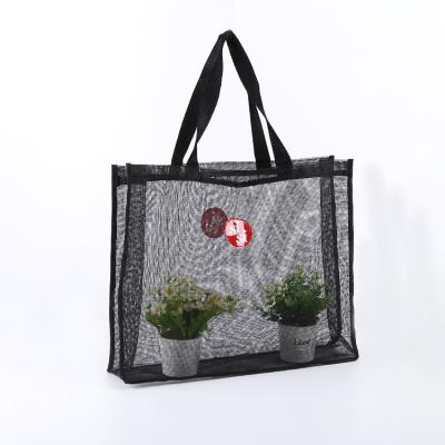 China Recyclable Promotional Eco Friendly Reusable Black Nylon Mesh Bag Shopping PP Polyester Net Bag for sale