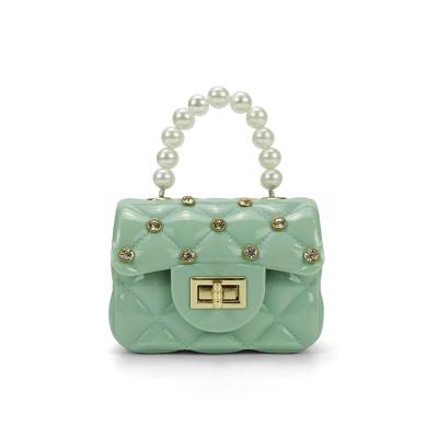 China 2021 Fashion Chime Small Handle Jelly Studded Bags PP Cute Small Jelly Color Bag for sale