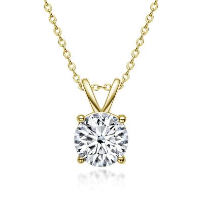 China New Romantic Popular 18K Yellow Gold Plated Excellent Cut 1 CT D Color Pass Diamond Test Moissanite Pendant Necklace 925 Silver Chain for sale