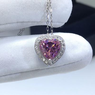 China CLASSIC Silver Original Brilliant Cut 2,925 Carat Diamond Test Past Pink Heart Shape Moissanite Gemstone Pendant Necklace for sale