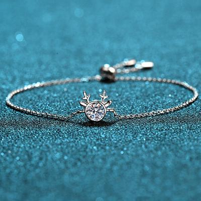 China Original CLASSIC 925 Silver Diamond Test Past Brilliant Cut 0.5 Carat D Color Moissanite Deer Shape Bracelet Cute Animal Gemstone Chain for sale