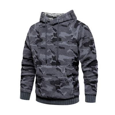 China New Fashion Loose Casual Round Neck Hooded Sweater Jacket Men Lamb Wool Camouflage Sweater for sale