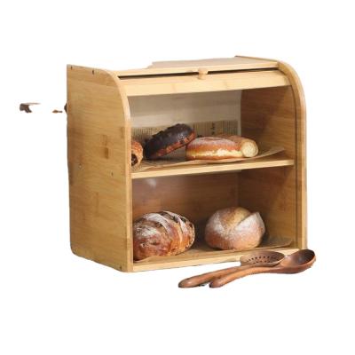 China Natural Wood Box Kitchen Bread Roll Combohome Desktop Storage Bin 2-Layer Self Stored Bamboo Assembly for sale