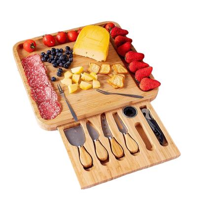 China Combohome Sustainable Bamboo Chop Board With Containers Bamboo Cheese Board With Drawer for sale