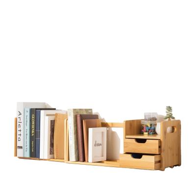 China Combohome Natural Wood Book Desk Stocked Bamboo Organizer with Expandable Storage for Office and Home CD Rack Media Holder for sale