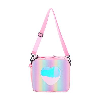 China New Waterproof Laser Glare Glitter Lunch Cooler Bag With Shoulder Strap Insulated Mini Cooler Thermal Meal Tote Lunch Box Bag for sale