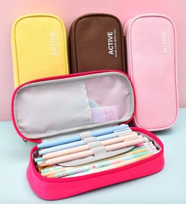 China Fashion Canvas Pencil Bag Oxford Pencil Case Stationery Box Large Capacity Multi Pencil Case for sale