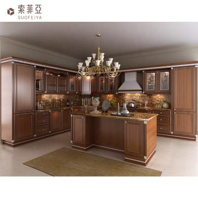 China Suofeiya Environmental Friendly European Royal Buffet Door Kitchen Solid Wood Furniture With Island for sale