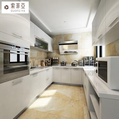 China SUOFEIYA Environmental Friendly Modern White Kitchen HPL Easy Clean Laminate Carcasses Flip Up Kitchen Cabinets for sale