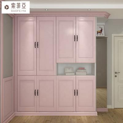 China Pink Environmental Modern Wood Baby Wardrobe Bedroom Furniture Kids Wall Mirror Plastic Wardrobe Cabinet for sale