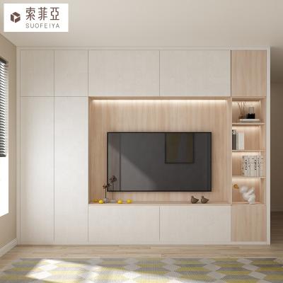 China Other SUOFEIYA TV Stand Wall Units Background Living Room TV Cabinet Modern White Wood Customer Designs Display and Storage Acceptable for sale