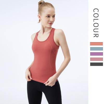 China Breathable Yoga Sports Woman Sexy Naked Bra Yoga Vest Long With Chest Pad Gathered Fashion Mesh Beautiful Back Sports Fitness Top for sale