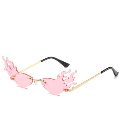 China Eyewear Trade Fashion Design Trend Flame Sunglasses New Men And Women Metal Rimless Custom Luxury High Level Sunglasses for sale