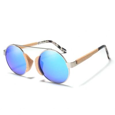 China Fashion Sunglasses Polarized Logo Vintage Retro Wooden Round Custom Made Trendy Frame Mirror Shading Sunglasses for sale