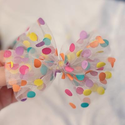 China Fashion European and American Style Shape Dot Mesh Children's Hairpin Colorful Multi-Layer Yarn Big Bow Top Princess Clip Decoration for sale