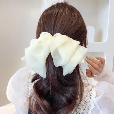 China 2022 New Fashion Solid Color Bow Hair Decoration Spring Clip Hair Accessories Butterfly Bow Hairpin Mesh Bow Word Clip Small Large for sale