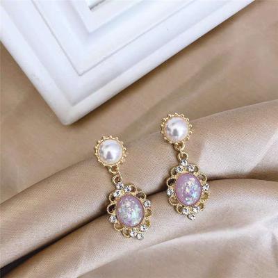 China S925 Needle Baroque Earrings Vintage Palace Earring Silver Washable Soft Exquisite Zircon Pink for sale