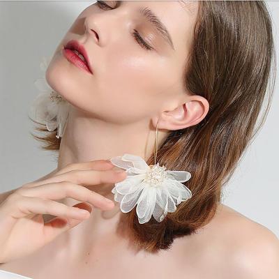 China Trendy Fashionable Female Korean Temperament Large Flower Petal Cloth Design Earrings Cool Pendant Jewelry for sale