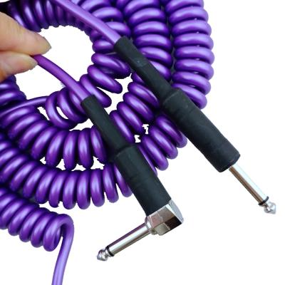 China GUITAR 5m Flexible 15ft Stereo Audio Guitar Instrumentation Cable With 6.35 Angle 6.35 Low Noise Spiral 90 Degree Stretch Cord for sale