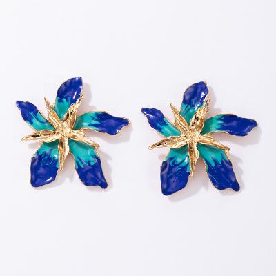 China Fashion CLASSIC personality metal multi-layer earrings combine blue flower earrings jewelry for women 2022 for sale