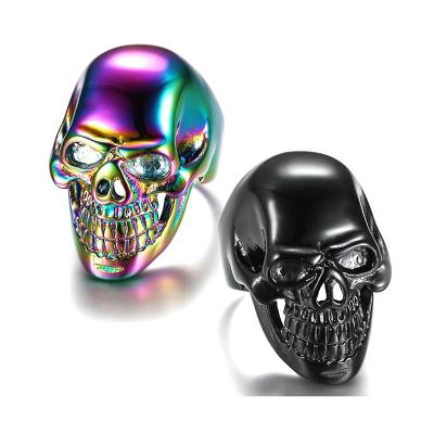 China Other Cool Fashion Skull Black Colorful Men Ring Stainless Steel Biker Style Jewelry Ring Party Band for sale