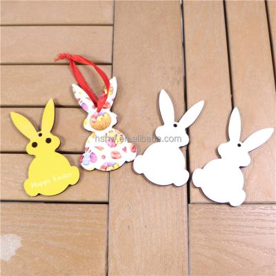 China Bunny Shape Ornaments Easter Basket Name Tags Customized Easter Sublimation Wooden MDF Ornaments for sale