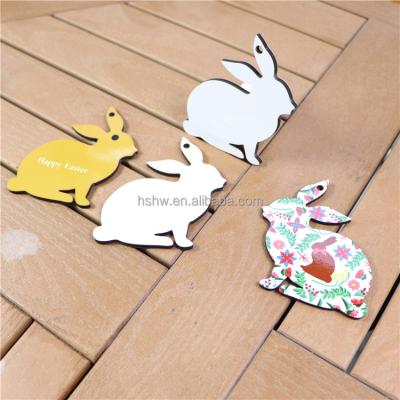 China Hot MDF Wooden Bunny Shape Ornaments Blank Wood Bunny Sublimation Tags For Easter for sale