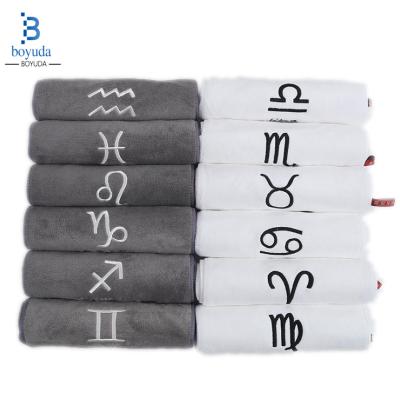 China Wholesale Compressed Towel Twelve Constellation Pattern Microfiber Embroidery Couples 35*75cm Theme Hotel Towel for sale