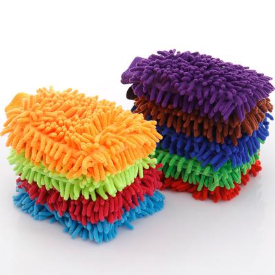 China Cheapest Wholesale Soft Microfiber Chenille Car Wash Glove Chenille Auto Care Glove 60g for sale