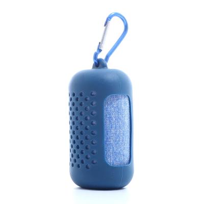 China Wholesale New Promotion High Quality QUICK DRY Outdoor Sports Travel Fitness Mini Cooling Towel With Silicone Case for sale