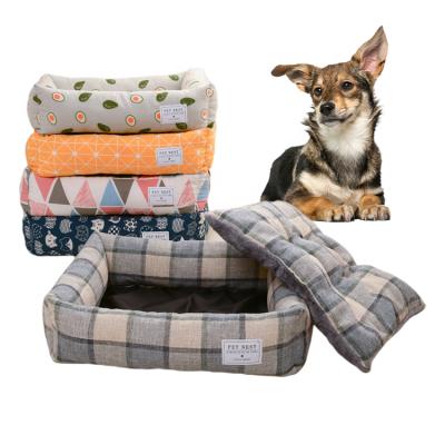 China Sustainable Creative Pet Bed Printed Square Pet Cushion Dog Calming Pet Bed Luxury For All Season for sale