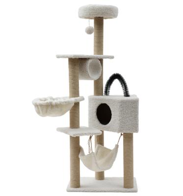 China High Quality Cat Furniture Wood Stocked 4 Layers Tree Cause Pet Toys for Cat Climbing Tree for sale