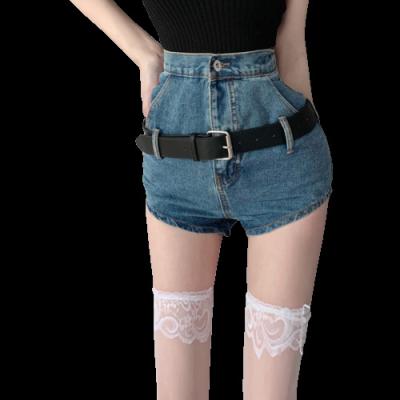 China 2022 Hot Sale Blue Sexy Denim Shorts Breathable Super High Waist With Belt Quality Ladies Short Jeans Pants For Girl Custom for sale