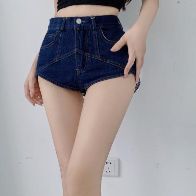 China 2022 breathable ladies slim high waist cotton denim shorts cross patchwork tassel fashion girl jeans stitching hot shorts for sale