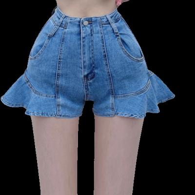 China 2022 Sustainable Sexy Korean Style Women's Denim Culottes With Ruffles Design for sale