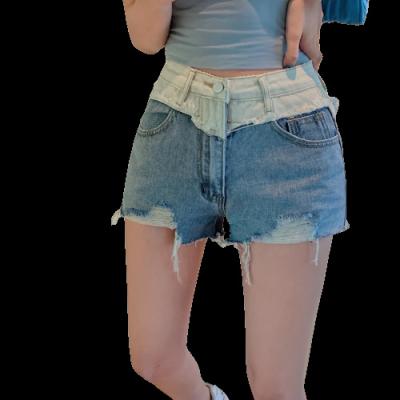 China Viable patchwork shorts jeans ripped tassel hollowing out denim women shorts lattice ladies jeans short pants for sale