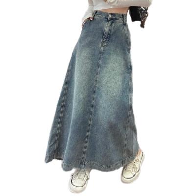 China Viable high quality custom wholesale fashion tie dye whiten denim skirt women's long denim skirt pencil skirt women for sale