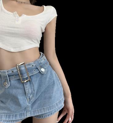 China Newly Designed Breathable Sexy Women Girls Pocket Patch Belt Waistband Mini Anti-Runway Skirt for sale