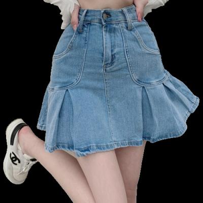 China 2022 new large size women's bag hip skirt solid color denim skirt breathable short lattice skirt women for sale