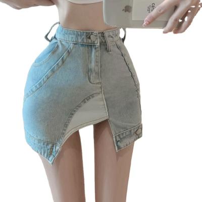 China Casual Women's Casual Blue Waist Zipper High Back Lace Up Detail Mini Denim Short Skirt for sale