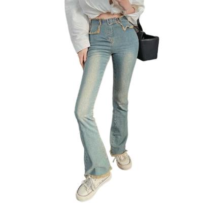 China High quality fashionable women's jeans blue denim waist flare pants QUICK DRY high top for sale