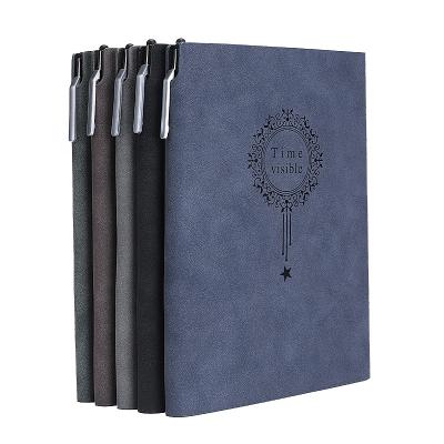 China Custom Leather Notebook Printed Logo Printed Journal Hard Cover Professional Notebook with Pen for sale