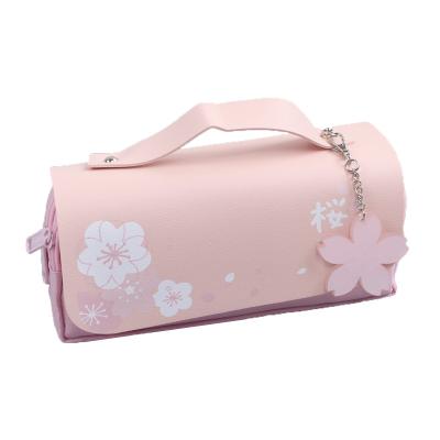 China Schools & PU Leather Pocket Pen Case Kawaii Stationery Ruler Sakura Pencil Bag Offices for School Girl Eraser Holder Gift Box Sweet Flowers for sale