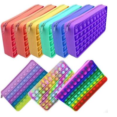 China Schools & Offices Pen Storage Bag Push Bubble Pencil Bags School Kids Rainbow Silicone Stress Relief Push Button Bag Buster Pencil Case for sale