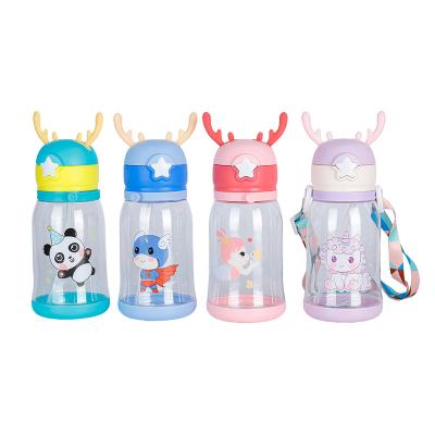 China Wholesale Viable Food Grade Portable Drinking Water Bottle Bpa Free Cartoon Cute Antler Kids Plastic Water Bottle With Lid for sale