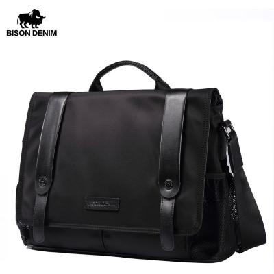 China Fashion BISON DENIM Men Shoulder Bag Casual Messenger Book Man Handbag Waterproof Male Satchel Bag Cotton For Protective Laptop for sale