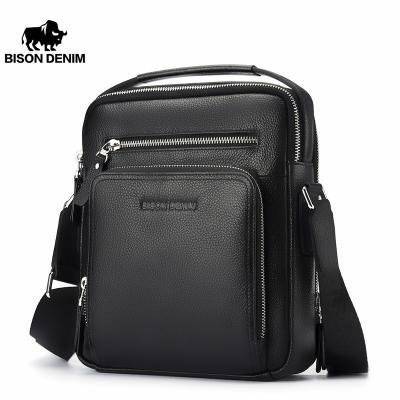 China BISON GENUINE LEATHER DENIM LEATHER GENUINE LEATHER Men's Briefcase Business Handbag Shoulder Messenger Laptop Bag Men Tote for sale