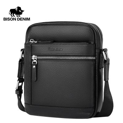 China BISON DENIM Classic Black GENUINE LEATHER Male Bag Business Genuine Leather Cross - bolsas de Bag Casual Messenger Men's Body Bag Protection Male for sale